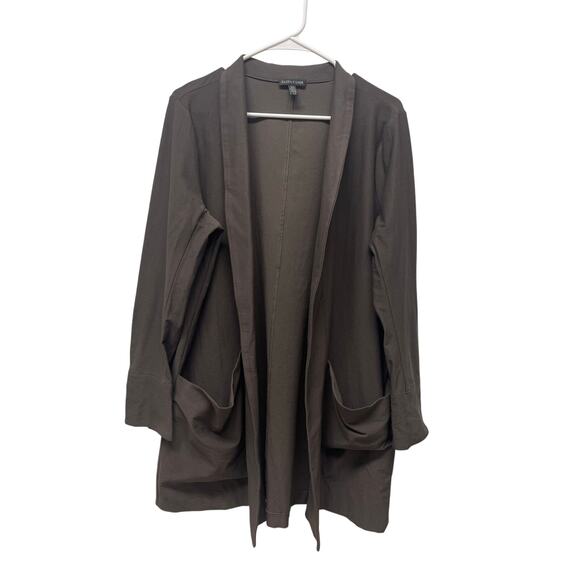 Eileen Fisher Stretch Crepe open front cardigan jacket brown size large - Picture 1 of 8